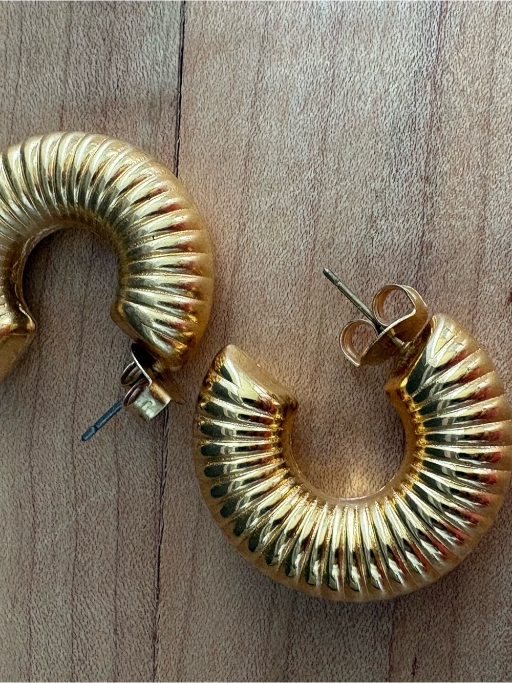 Miramar Gold Ribbed 1” Hoop Earrings - sweatproof and waterproof